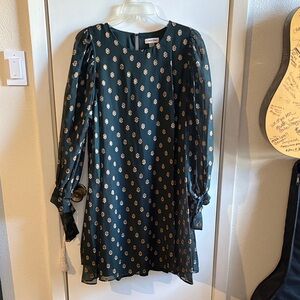 Calvin Klein Chic Green and Gold Patterned Dress Sz 14